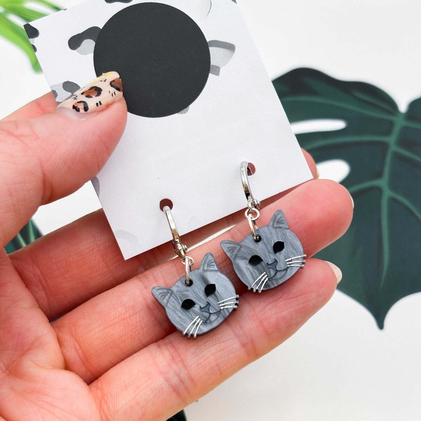 British Blue Shorthair Cat Acrylic Dangle Earrings