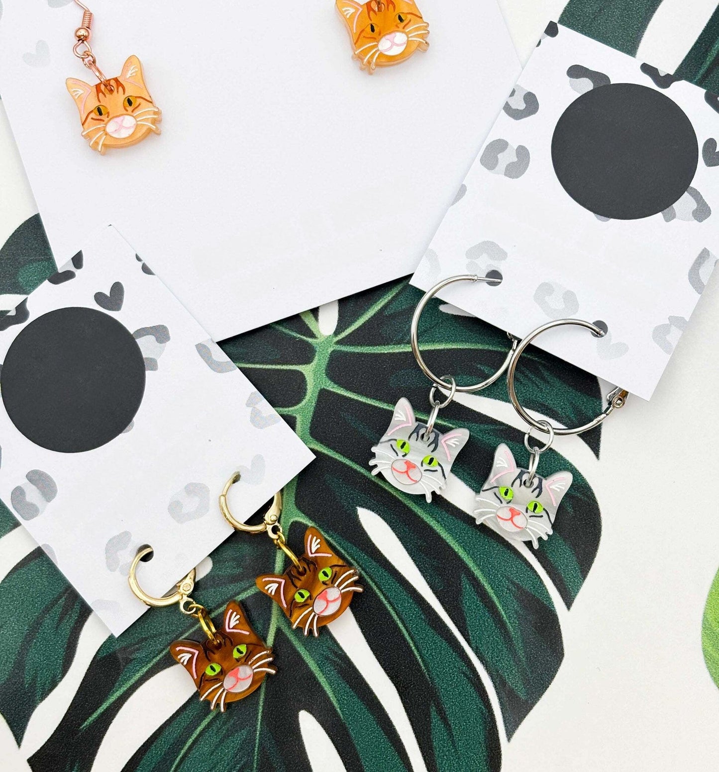 Ginger Tabby Cat Acrylic Dangle Earrings