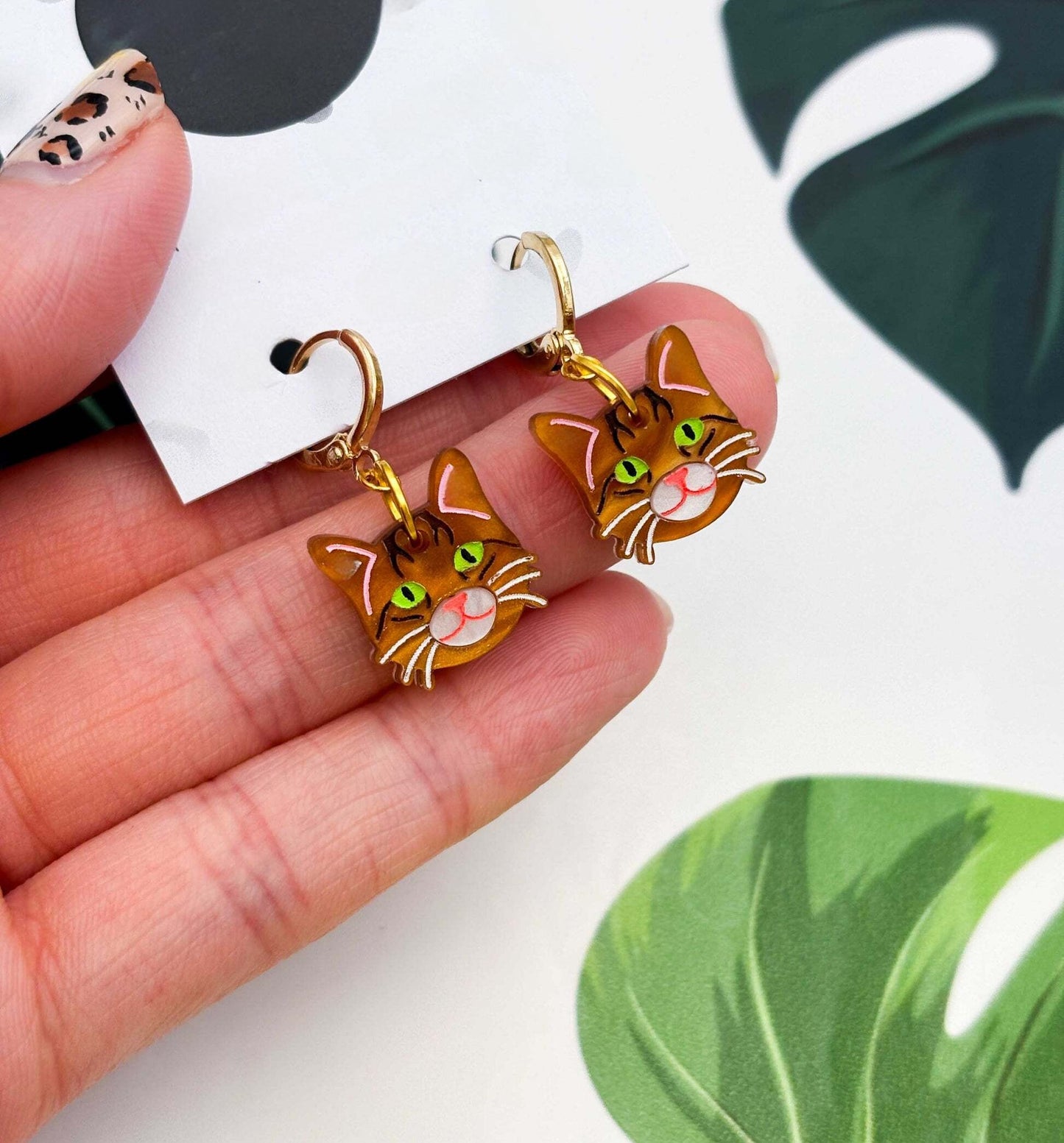 Ginger Tabby Cat Acrylic Dangle Earrings