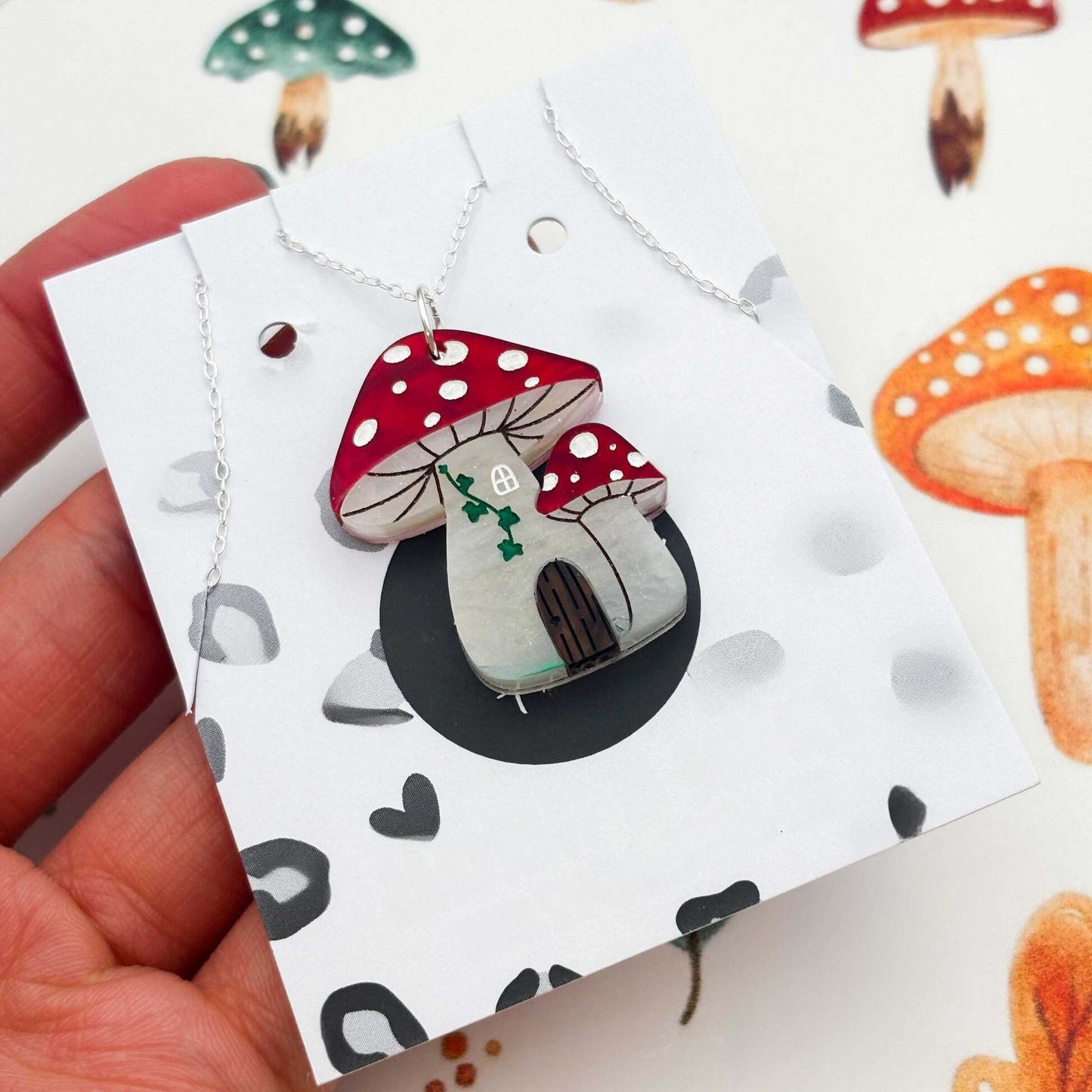 Red Marble Leopard Print Mushroom Acrylic Dangle Earrings