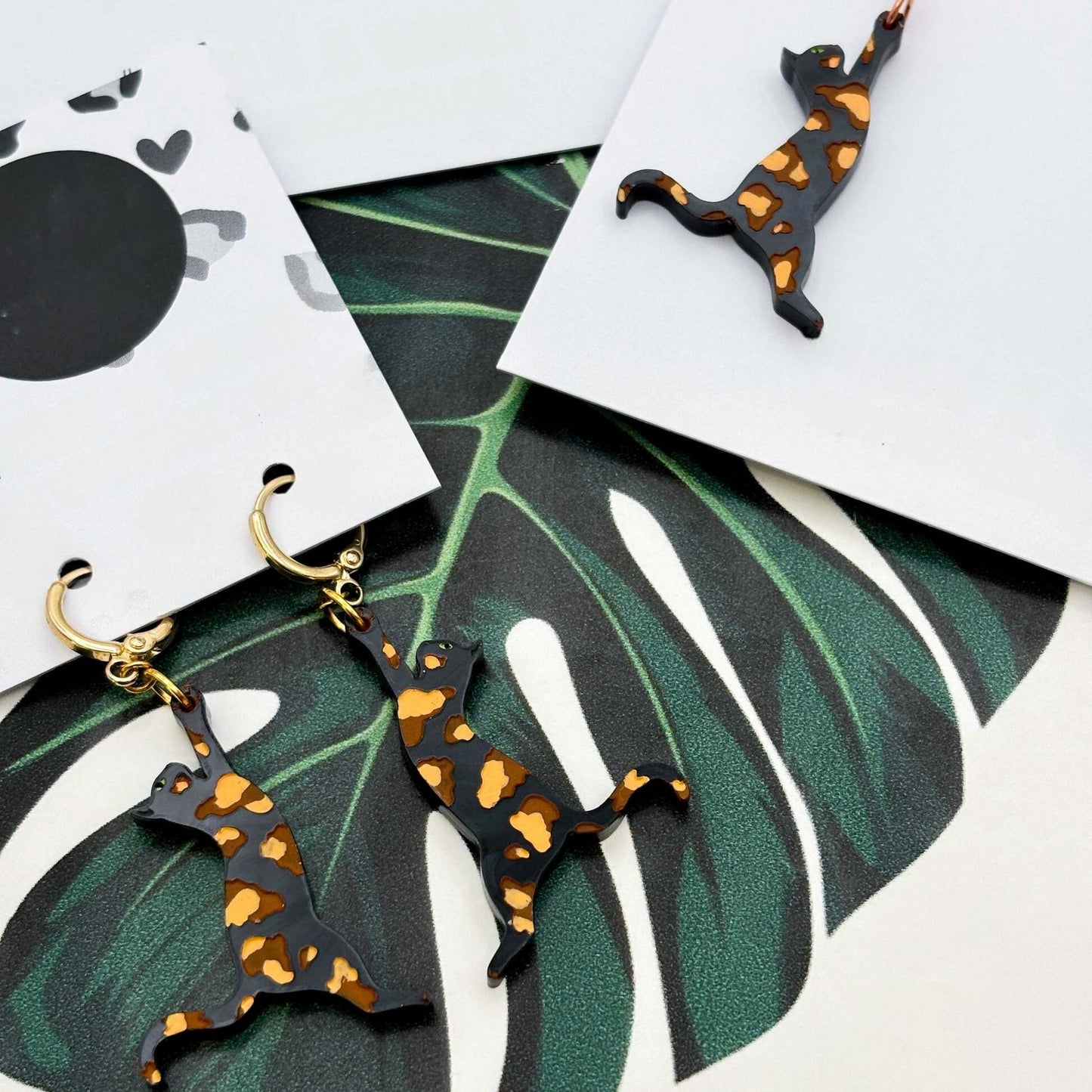 Tortoiseshell Cat Silhouette Acrylic Dangle Earrings