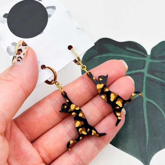 Tortoiseshell Cat Silhouette Acrylic Dangle Earrings