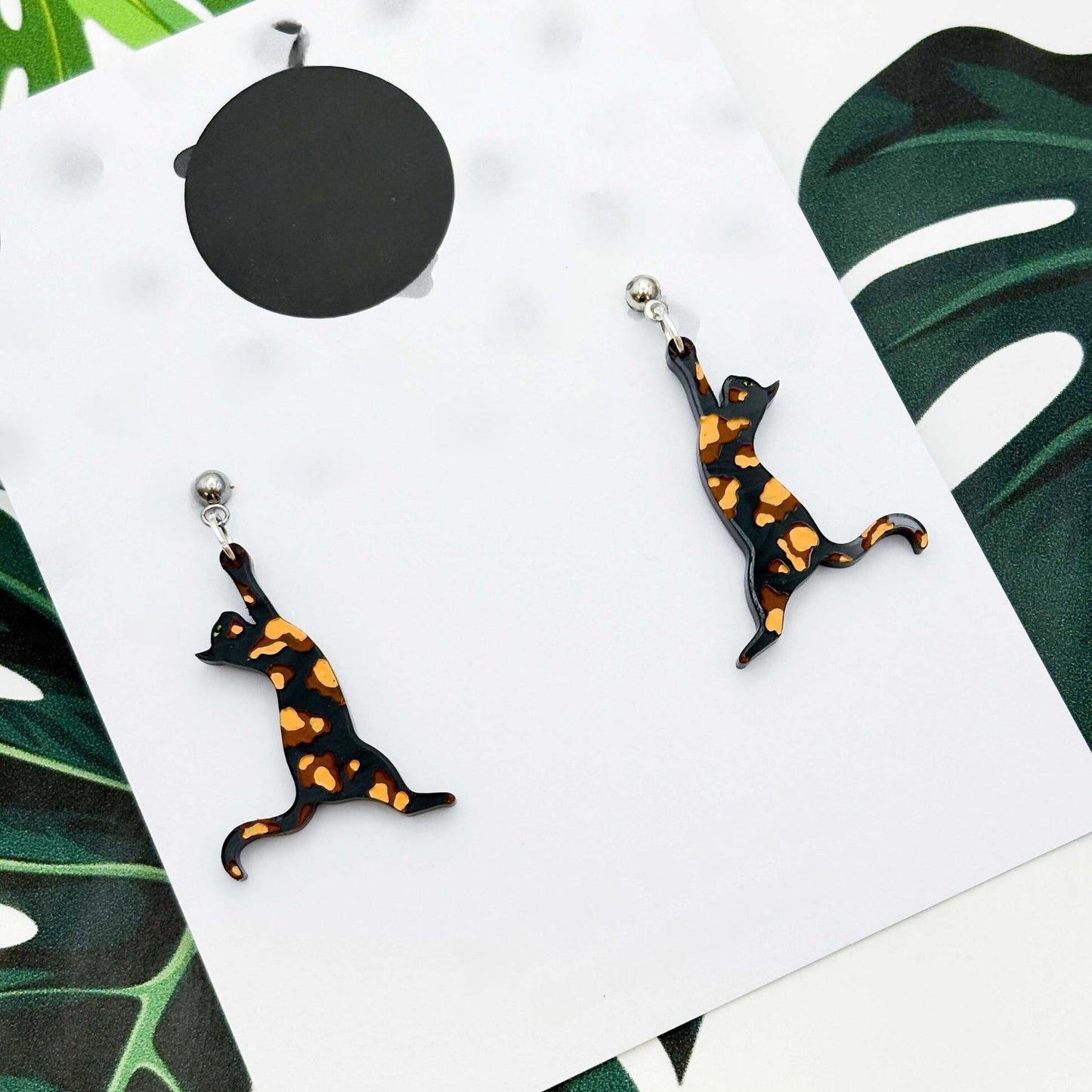 Tortoiseshell Cat Silhouette Acrylic Dangle Earrings