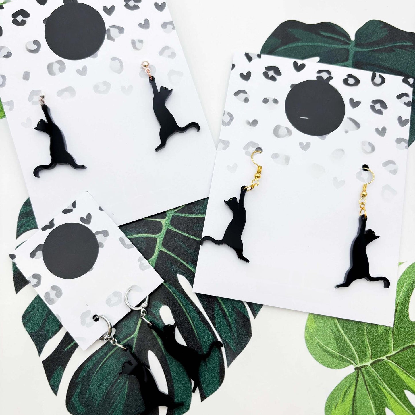 Black Cat Silhouette Acrylic Dangle Earrings