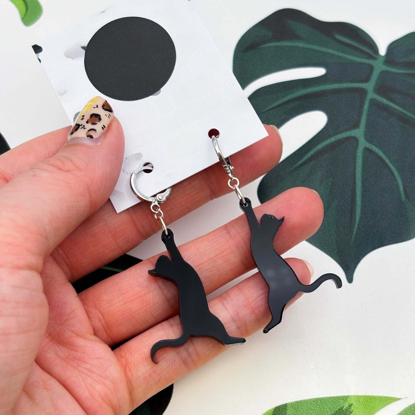 Black Cat Silhouette Acrylic Dangle Earrings