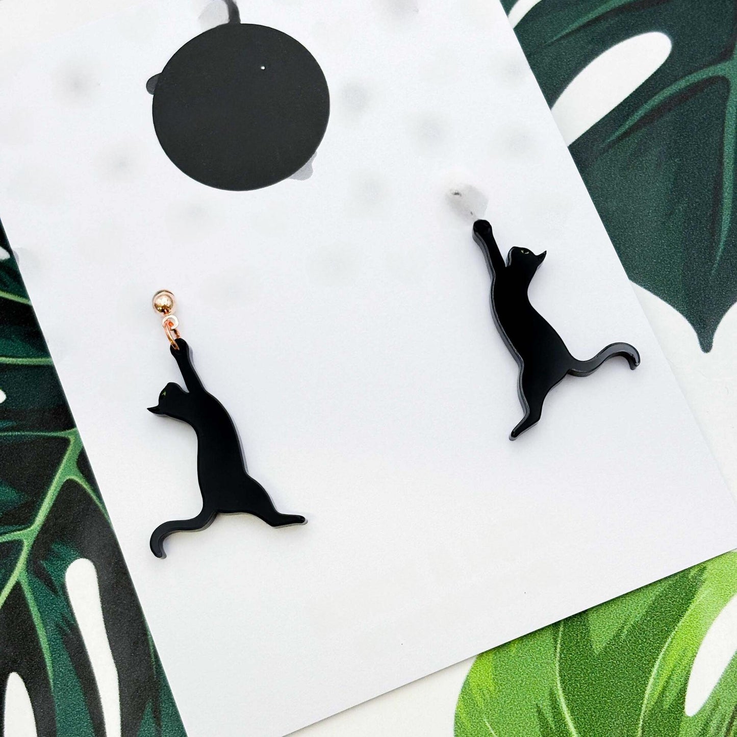 Black Cat Silhouette Acrylic Dangle Earrings
