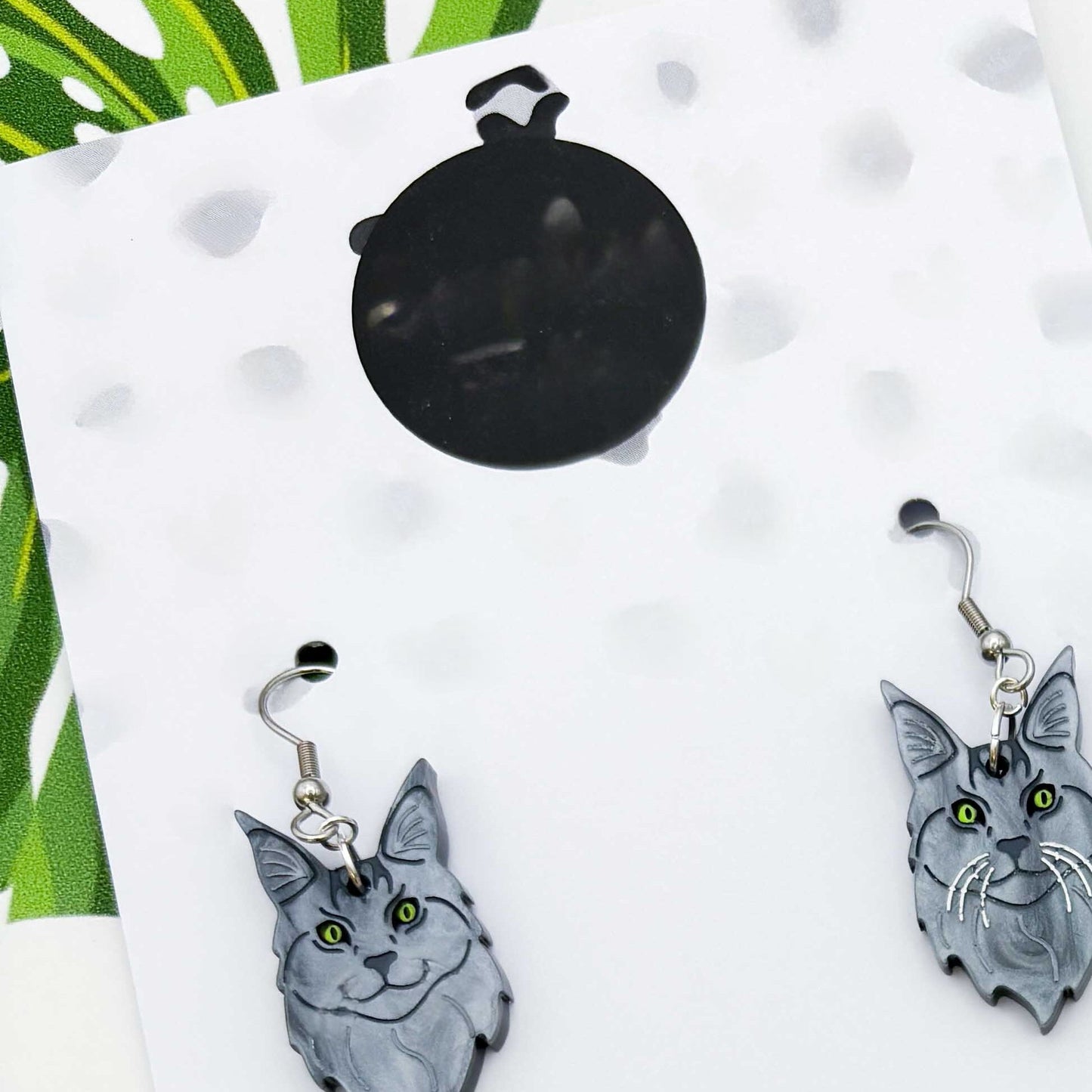 Maine Coon Cat Acrylic Dangle Earrings
