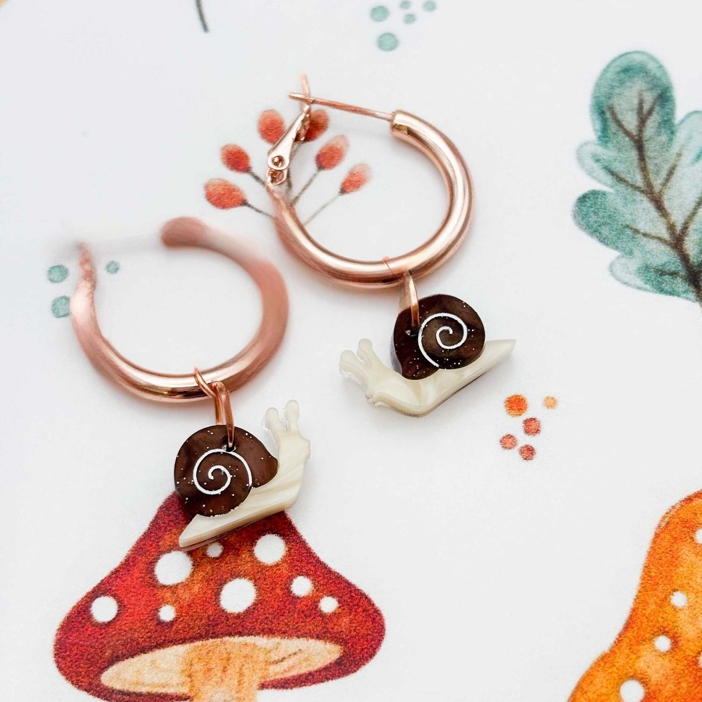 Pink & Rose Confetti Sparkle Snail Acrylic Dangle Earrings