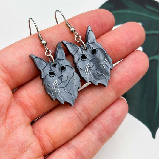 Maine Coon Cat Acrylic Dangle Earrings