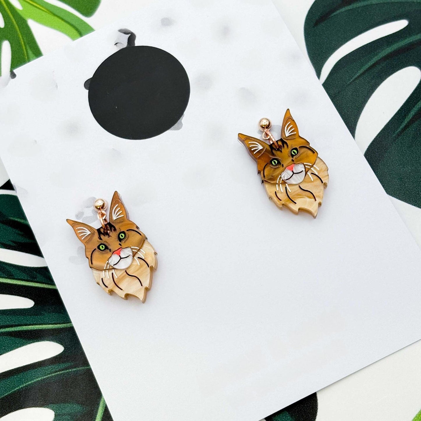 Maine Coon Cat Acrylic Dangle Earrings