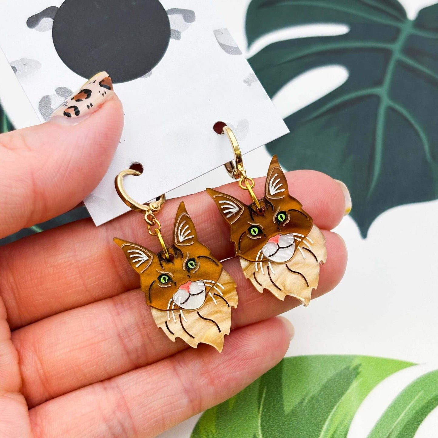 Maine Coon Cat Acrylic Dangle Earrings