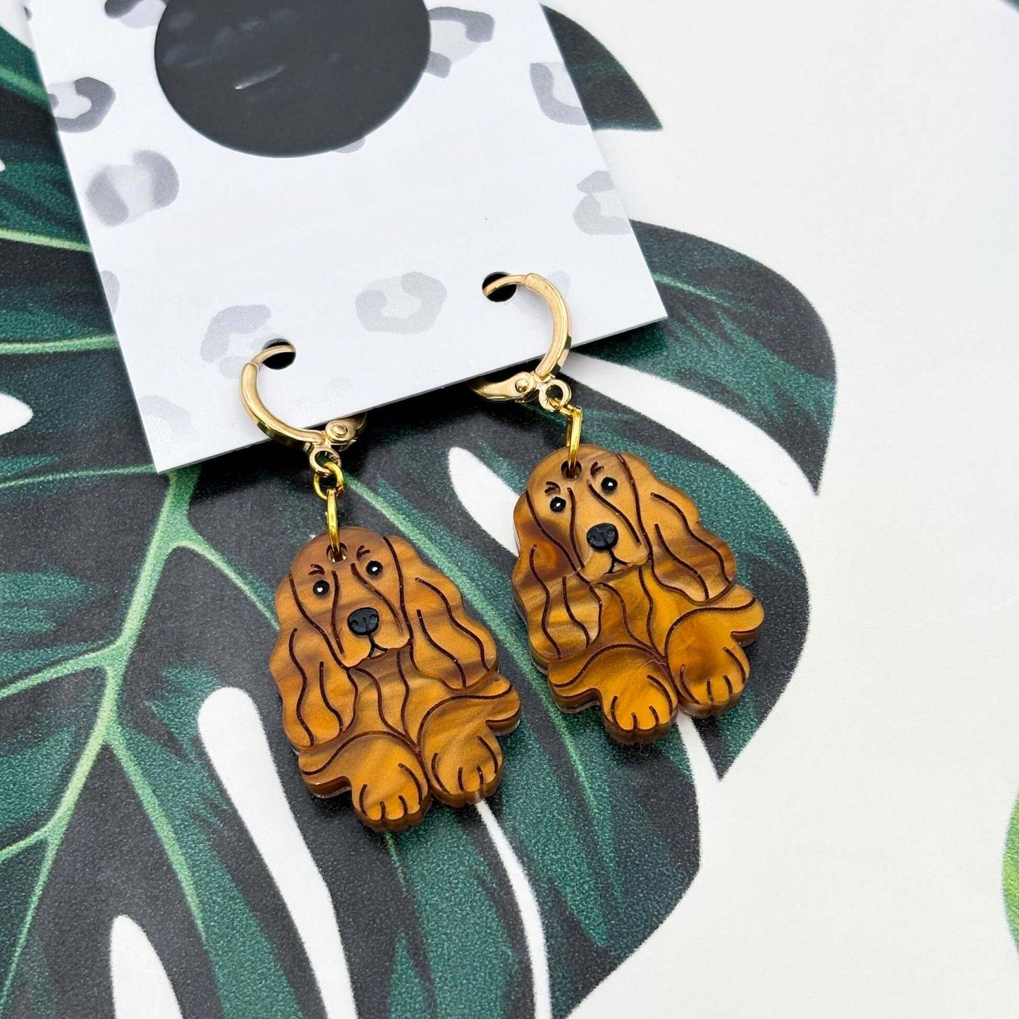 Cocker Spaniel Dog Acrylic Dangle Earrings