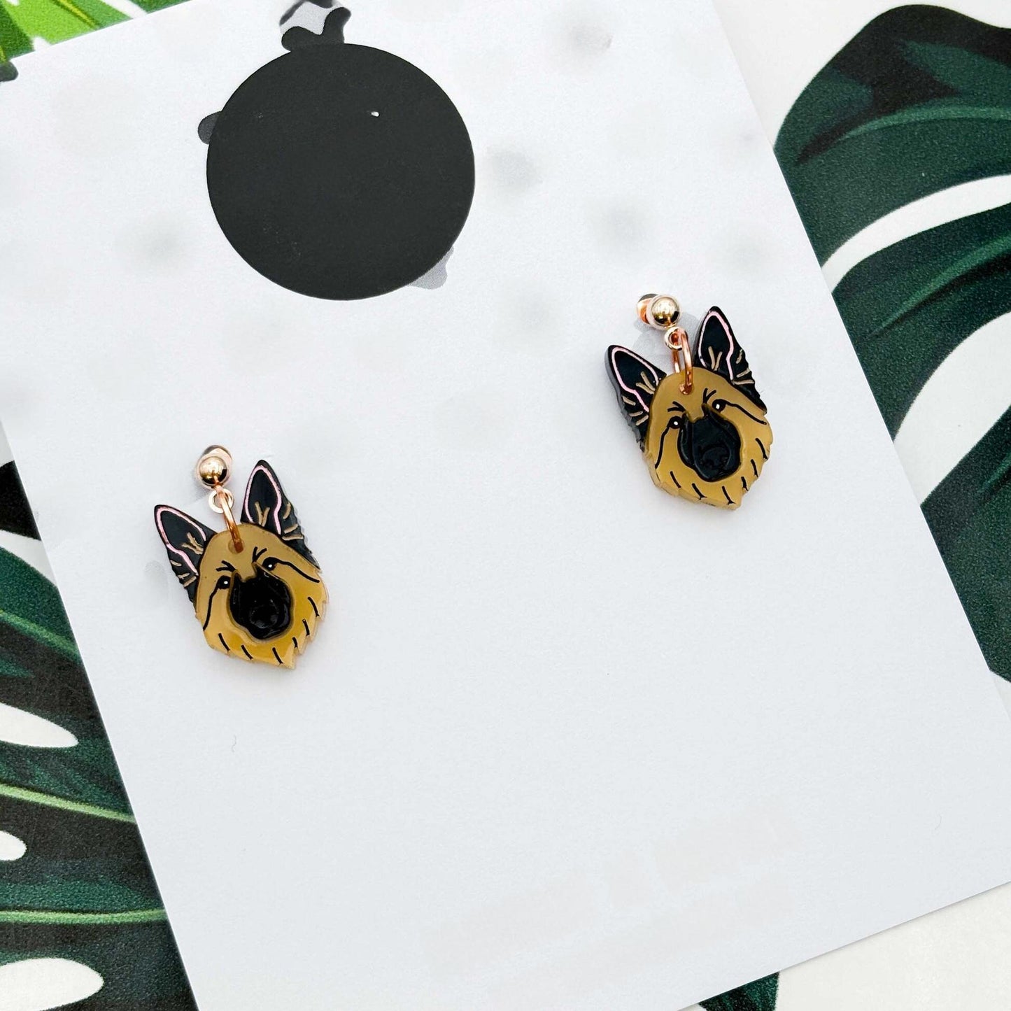 German Shepherd Dog Acrylic Dangle Earrings
