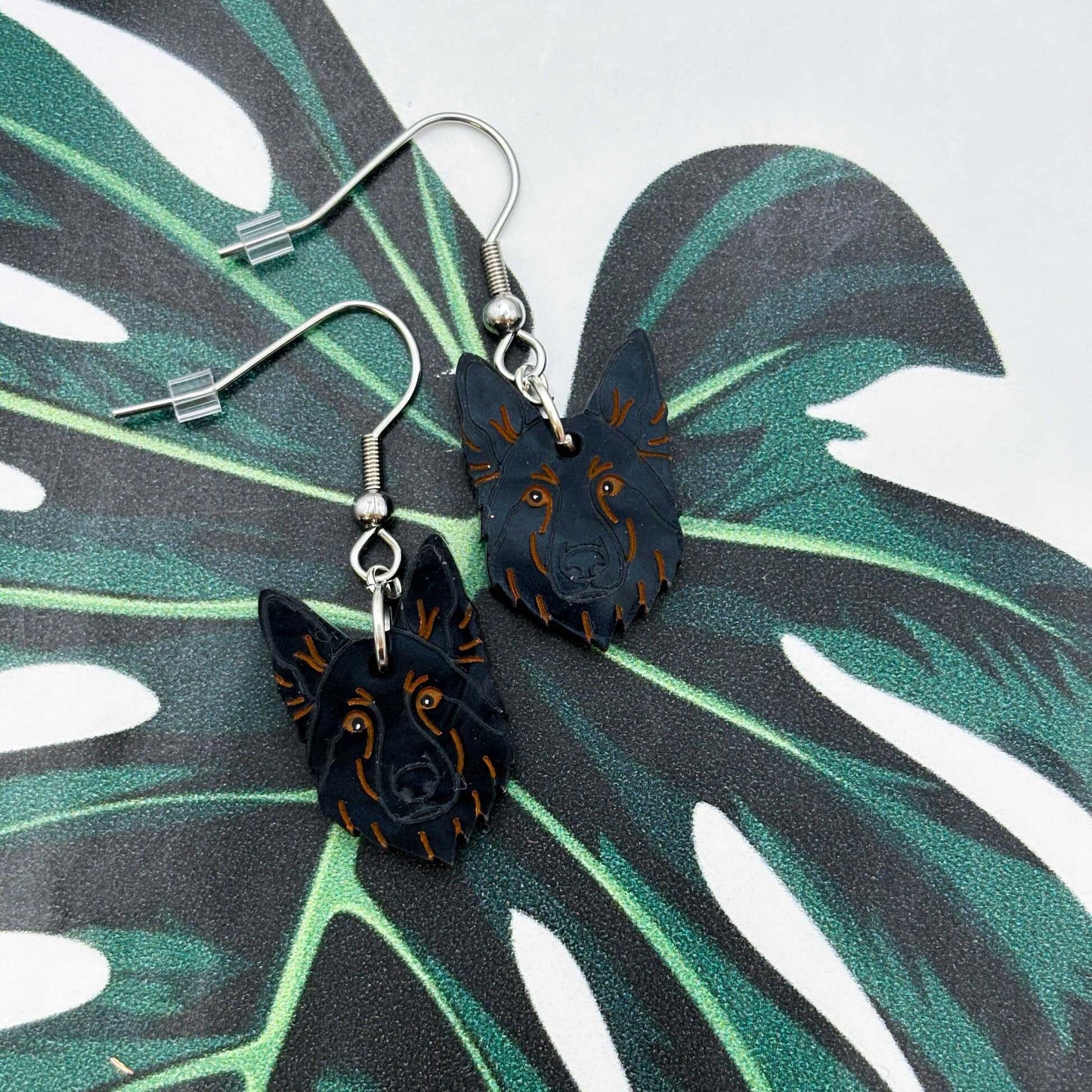 German Shepherd Dog Acrylic Dangle Earrings
