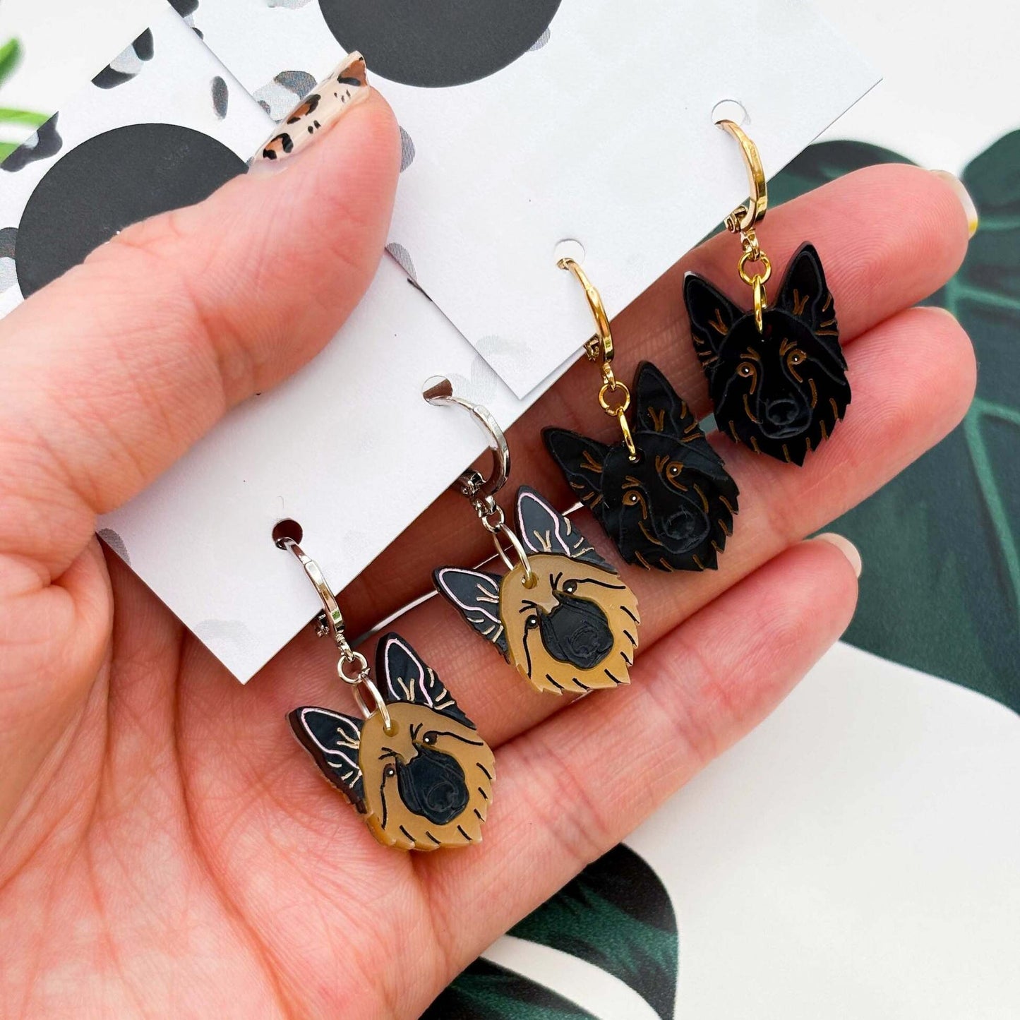German Shepherd Dog Acrylic Dangle Earrings