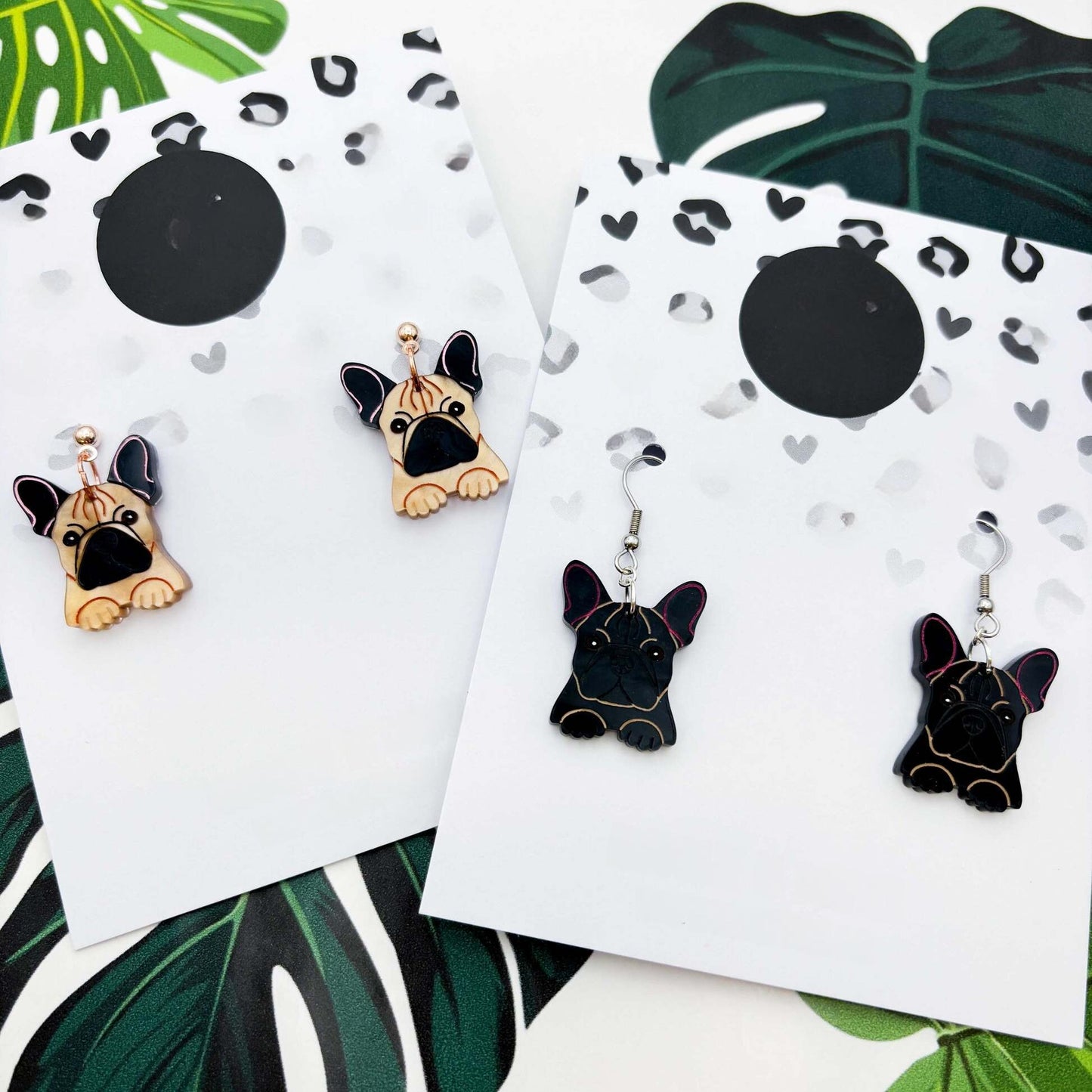 French Bulldog Dog Acrylic Dangle Earrings