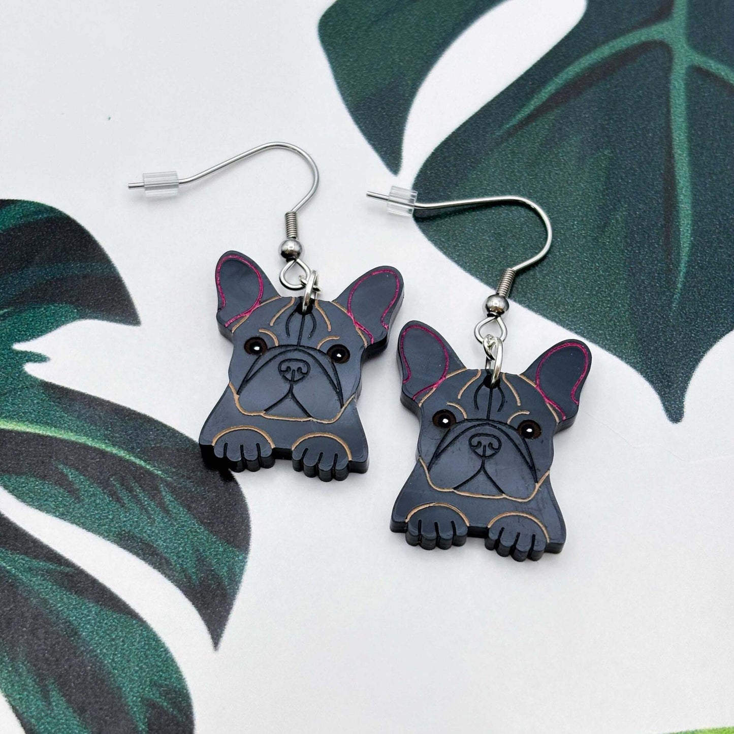 French Bulldog Dog Acrylic Dangle Earrings