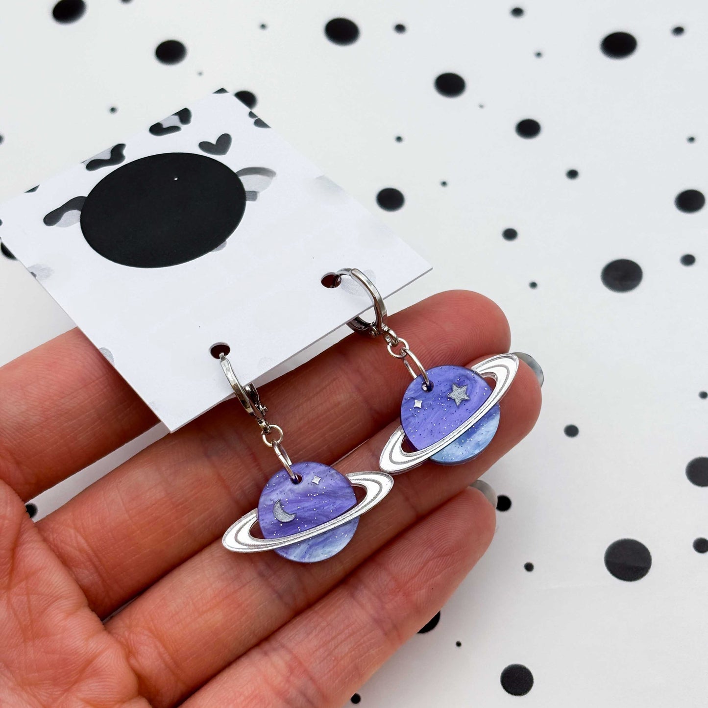 Silver Night Sky Leopard Print Planet Acrylic Dangle Earrings