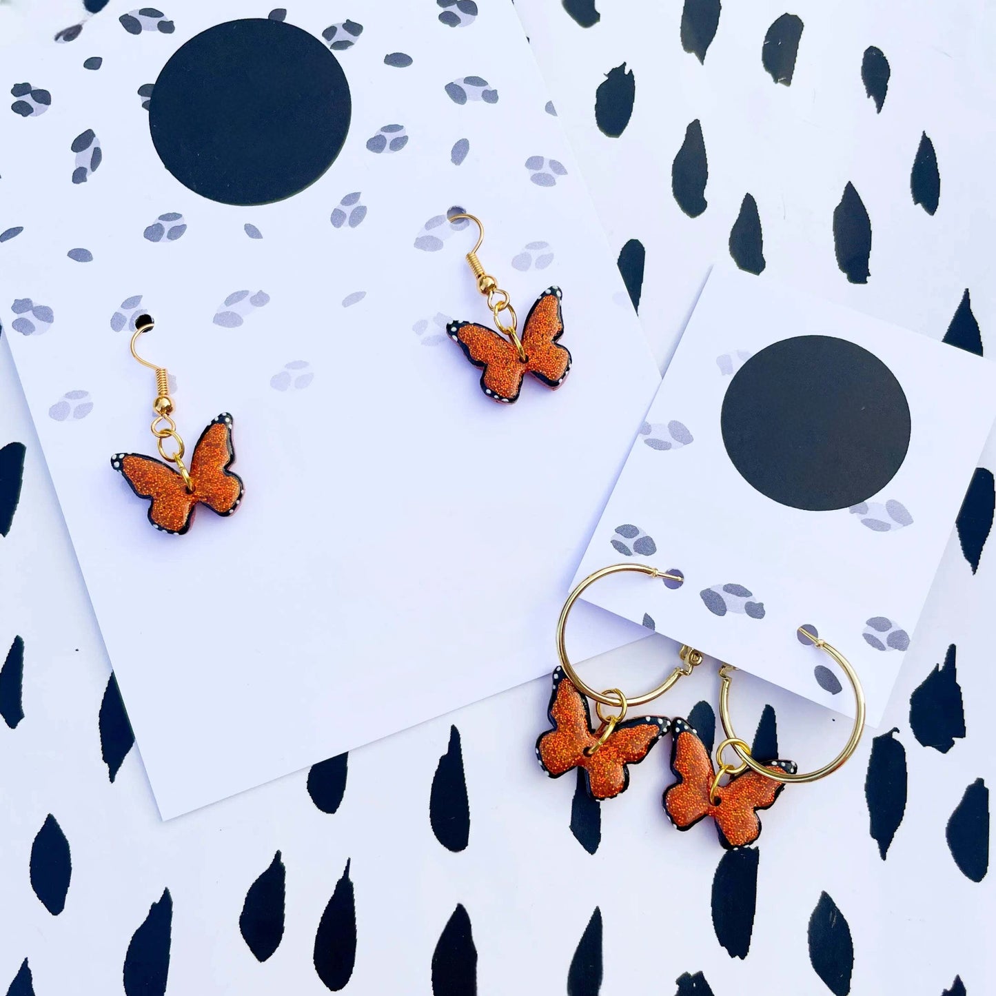 Burnt Orange Glitter Butterfly Acrylic Dangle Earrings