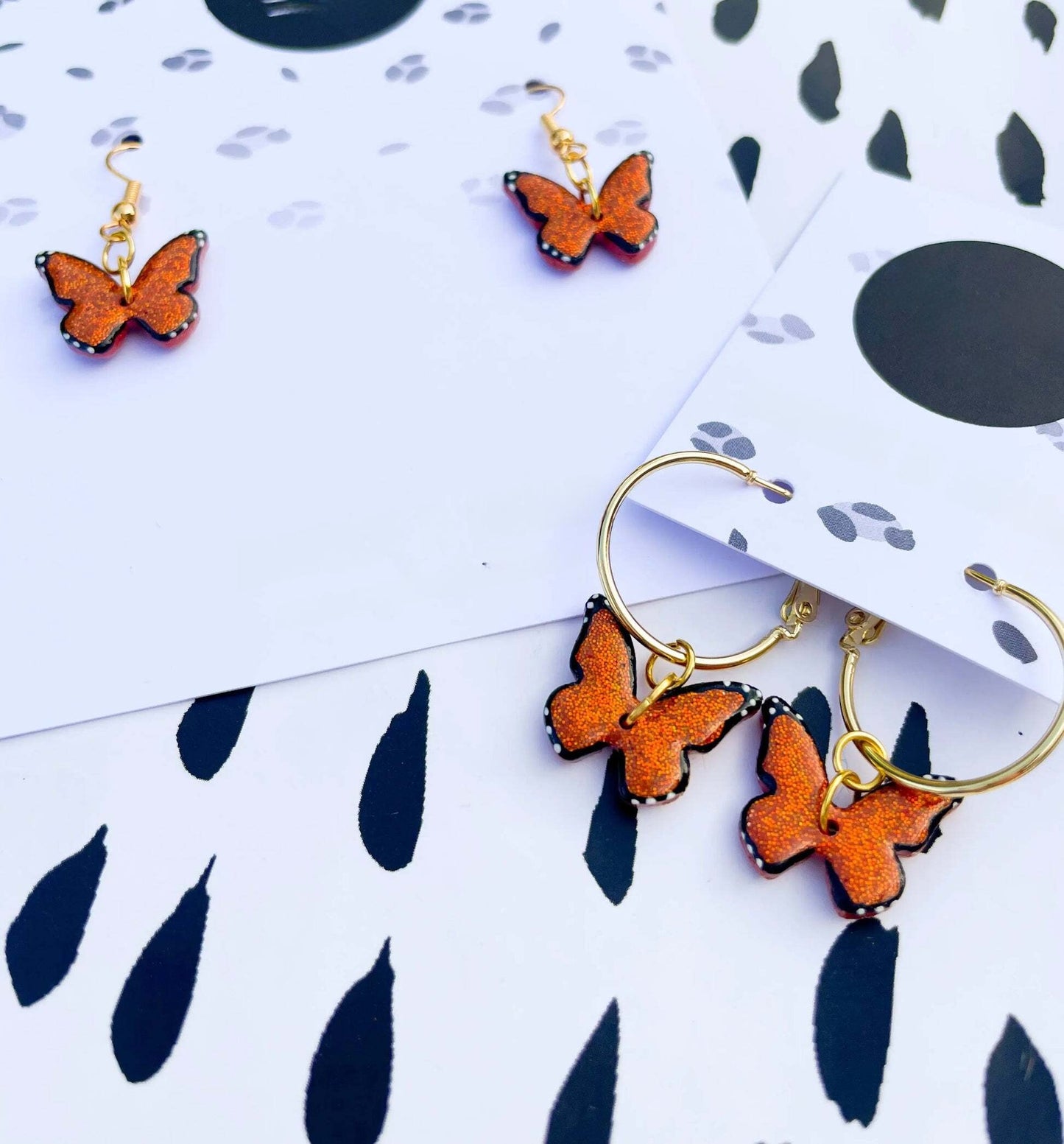 Burnt Orange Glitter Butterfly Acrylic Dangle Earrings