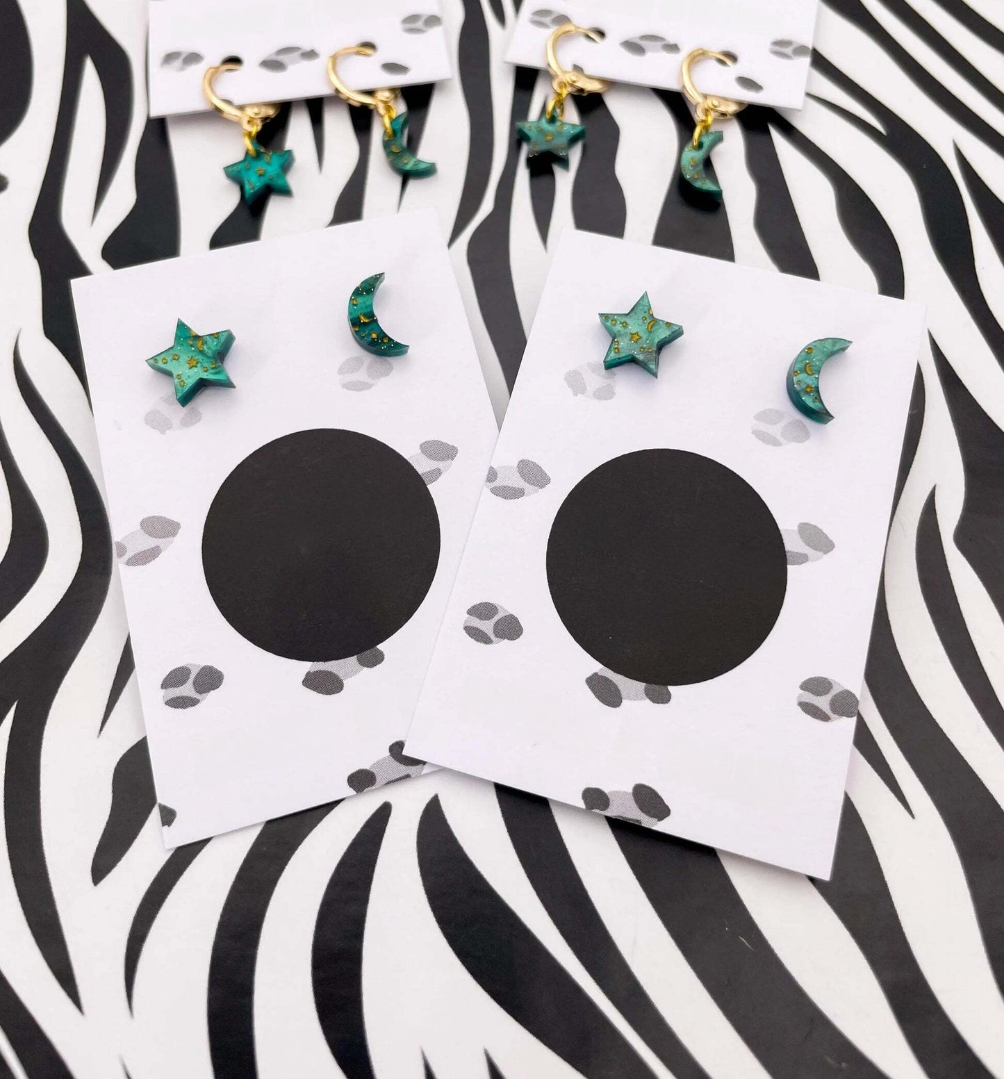 Emerald Galaxy Star & Moon Acrylic Hoop Earrings