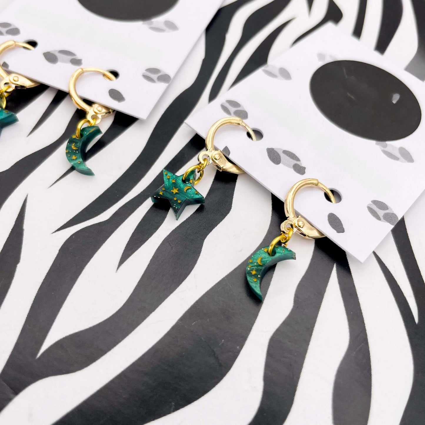 Emerald Galaxy Star & Moon Acrylic Hoop Earrings
