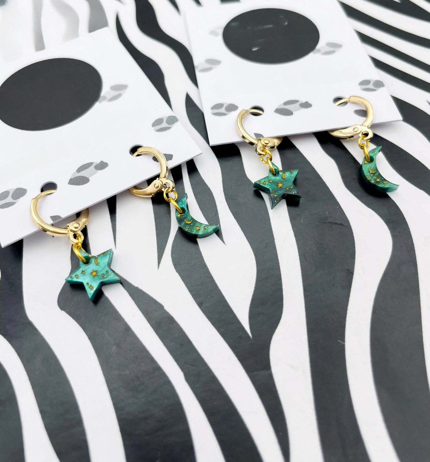 Emerald Galaxy Star & Moon Acrylic Hoop Earrings