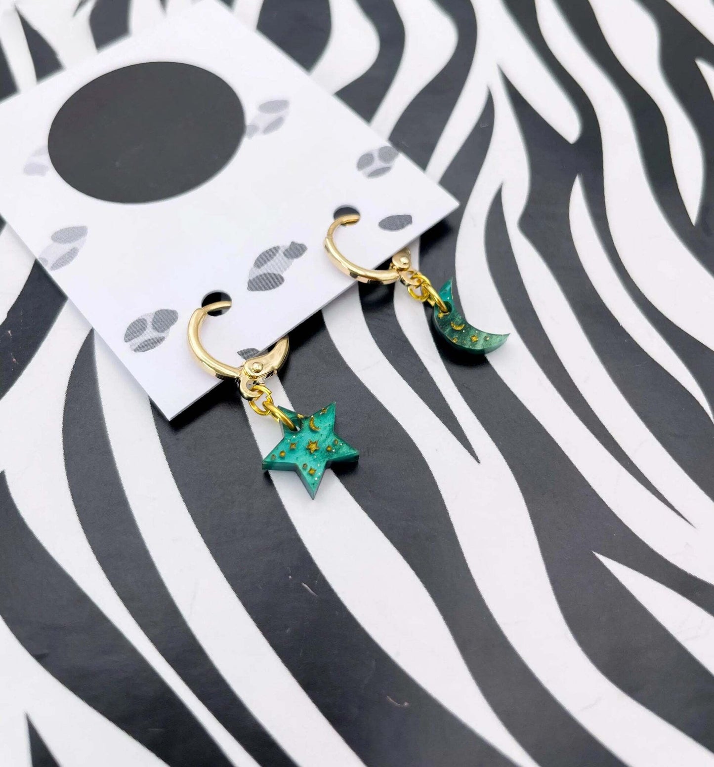 Emerald Galaxy Star & Moon Acrylic Hoop Earrings