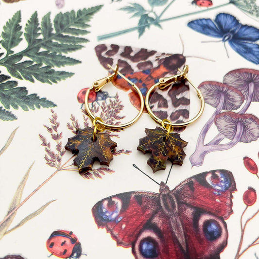 Autumn Marble Maple Leaf Acrylic Dangle Earrings