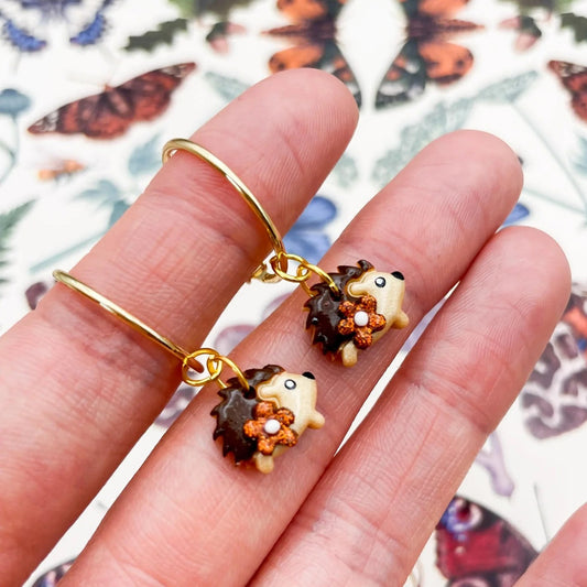 Copper Glitter Autumn Flower Hedgehog Acrylic Dangle Earrings