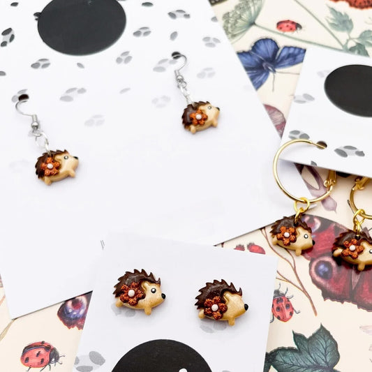 Copper Glitter Autumn Flower Hedgehog Acrylic Dangle Earrings