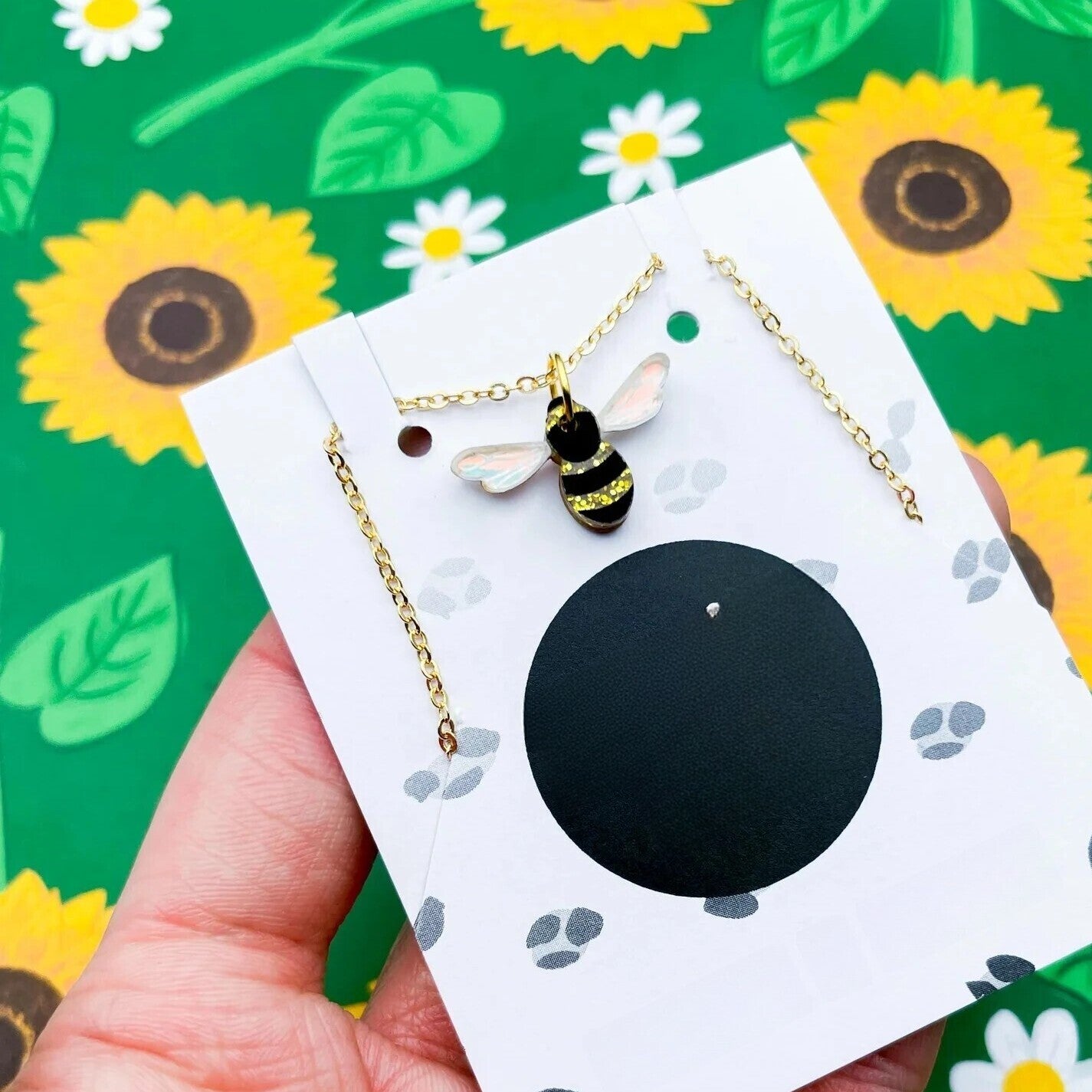Gold Glitter & Iridescent Blue Bee Acrylic Dangle Earrings